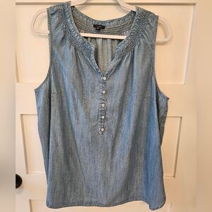 Talbots Denim Tencel Smocked Sleeveless Shell XL